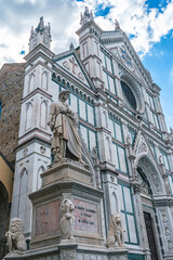 Sticker - Statue and Monument to Dante Alighieri in Piazza Santa Croce, Basilica of Santa Croce, Florence, Italy