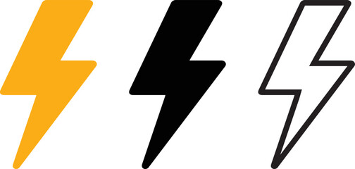 lightning bolt icon set. Electric vector icons, Bolt lightning flash icons. Flash icons collection. Bolt logo. Electric symbols. Electric lightning bolt symbols. Flash light sign
