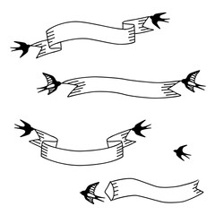 Wall Mural - Hand drawn ribbon banner with swallows