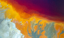 Abstract Flowing Rivers On Vibrant Orange, Blue, Red Colors. Top View