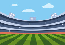 Empty Football Stadium In Flat Design Vector Illustration.