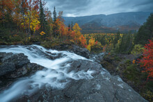 River In The Autumn Nordic Mountains
