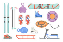 Set of illustrations of sports winter equipment. winter sports. vector illustration