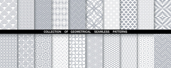 Geometric set of seamless gray and white patterns. Simpless vector graphics.