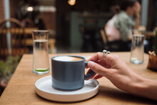 Closeup Of A Cappuccino Coffee In A Cup Pov Shot