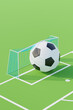 © Pixel Stories/Stocksy - 3D render of soccer concept. Giant soccer ball stuck in goal door.