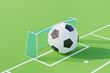 © Pixel Stories/Stocksy - 3D render of soccer concept. Giant soccer ball stuck in goal door.