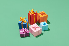 Gift Boxes Isolated On Green Background