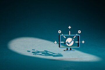 Leinwandbilder - Beautiful abstract illustrations Blue and Golden Computer symbol icon on a dark blue background. 3d rendering illustration. Background pattern for design.