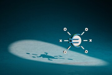 Poster - Beautiful abstract illustrations Blue and Golden Euro symbol icon on a dark blue background. 3d rendering illustration. Background pattern for design.