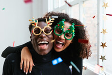 Happy Black Couple Celebrating Christmas Together