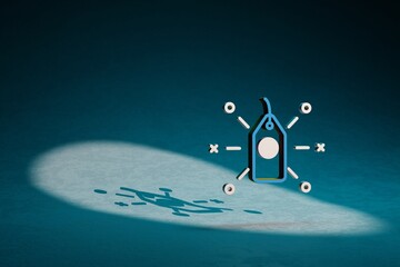 Poster - Beautiful abstract illustrations Blue and Golden Price Tag symbol icon on a dark blue background. 3d rendering illustration. Background pattern for design.