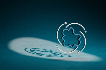 Aufkleber - Beautiful abstract illustrations Blue and Golden Puzzle symbol icon on a dark blue background. 3d rendering illustration. Background pattern for design.