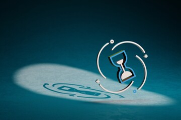Poster - Beautiful abstract illustrations Blue and Golden Sand Clock symbol icon on a dark blue background. 3d rendering illustration. Background pattern for design.