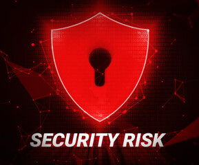 Poster - Security Risk concept futuristic tech background with lock shield in red alarming colors