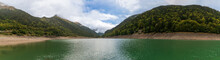 Lac De Fabrèges Whose Water Level Is Much Lower Than Usual. In The Atlantic Pyrenees, In New Aquitaine, France
