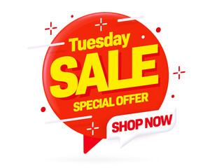 Wall Mural - Tuesday sale. Sticker or label template vector illustration. Special offer on tuesday marketing promotion. Shopping event announcement. Discount clearance advertisement for website and social media