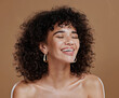 © J Maas/peopleimages.com - Beauty, wellness and face of woman with skincare glow from facial routine, natural makeup or self care treatment. Salon curly hair care, cosmetics and aesthetic model satisfied with luxury healthcare