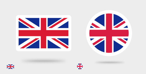Poster - UK Great Britain flag icon circle vector or Union Jack United Kingdom english british nation symbol graphic pictogram illustration isolated, England round button set clipart
