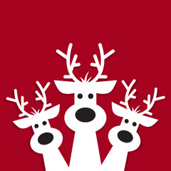 Wall Mural - Cute Christmas reindeer on a red background. Christmas background, banner, or card.