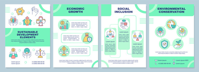Sustainable development elements brochure template. Leaflet design with linear icons. Editable 4 vector layouts for presentation, annual reports. Arial-Black, Myriad Pro-Regular fonts used