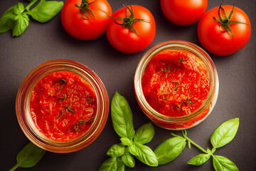 fresh tomato sauce on table