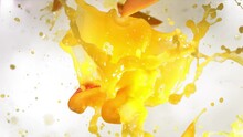 Slow Motion Of Explosion Mango Slices And Burst Juice