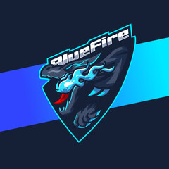 Wall Mural - dragon mascot character design for esport logo gaming and sport with blue fire