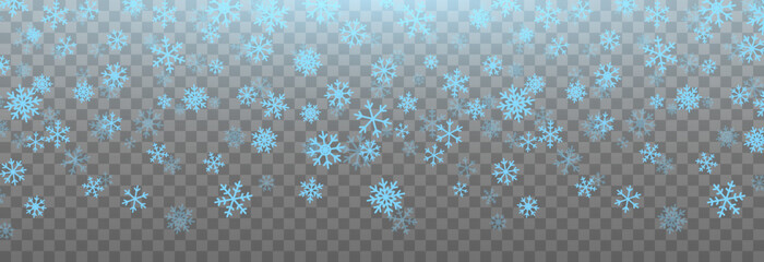 Vector blue snowflakes are falling from the sky. Snowflakes png, winter, snow flakes png. Snowfall, blizzard. Christmas background.