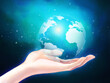 © Naomint - エコイメージー手と半透明の地球（背景あり）