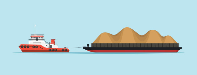 tug boat vessel ship sea vector  illustration ocean travel cargo port cruise industry