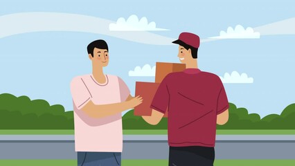 Sticker - delivery worker with client characters animation