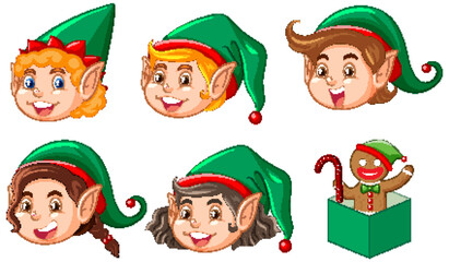 Wall Mural - Christmas elves cartoon character collection