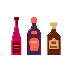 Wall Mural - Bottle of red wine, liquor, rum and great design for any purposes. Flat style. Color form. Party drink concept. Simple image shape