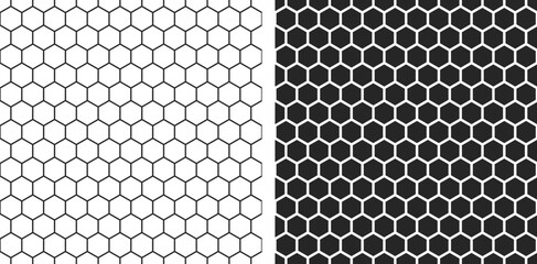 Poster - Abstract black hexagon technology, or honeycomb pattern with editable stroke isolated on white background. Geometric shape elements for presentation design. Suit for corporate, technology, business