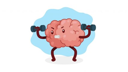 Poster - brain organ lifting dumbbells comic character