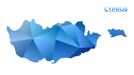 Wall Mural - Vector polygonal Cyprus map. Vibrant geometric country in low poly style. Amazing illustration for your infographics. Technology, internet, network concept.