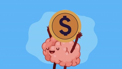 Sticker - brain organ with coin comic character