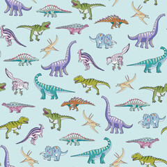 Wall Mural - Dinosaur collection vector seamless pattern.