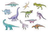 Fototapeta Dinusie - Dinosaur collection vector illustrations set.