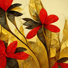 Golden, Yellow And Red Abstract Flower Illustration.