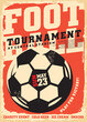 © lukeruk - Football tournament retro poster advertisement on old paper background. Vintage banner design for sports event.  Grunge ball graphic soccer vector illustration.