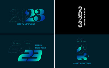  Big set 2023 Happy New Year black logo text design. 20 23 number design template. Collection of symbols of 2023 Happy New Year. New Year Vector illustration