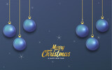 Fototapeta Panele - Merry Christmas dark blue banner with balls. Christmas card. Vector Illustration