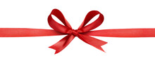 A Large Red Ribbon Bow In The Centre Of A Straight Piece Of Ribbon To Be Used As A Birthday Or Christmas Banner, Border Isolated Against A Transparent Background