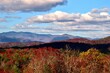 Aerial view of colorful autumn forests with Toxaway mountains in the background in NC
