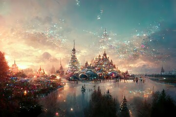 Wall Mural - Futuristic CIty at christmas.