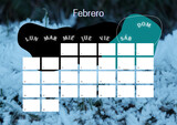 Fototapeta  - Calendario año 2023 mes de Febrero. Calendario de naturaleza. Plantilla de calendario planificador. Tamaño de papel	