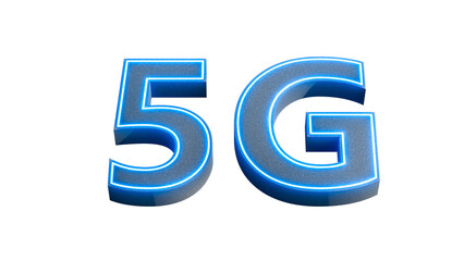 5g logo design, a symbol of 5G network connectivity of the futur. Neon blue glow. 3d rendering