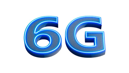 Poster - 6g logo design, a symbol of 6G network connectivity of the futur. Neon blue glow. 3d rendering